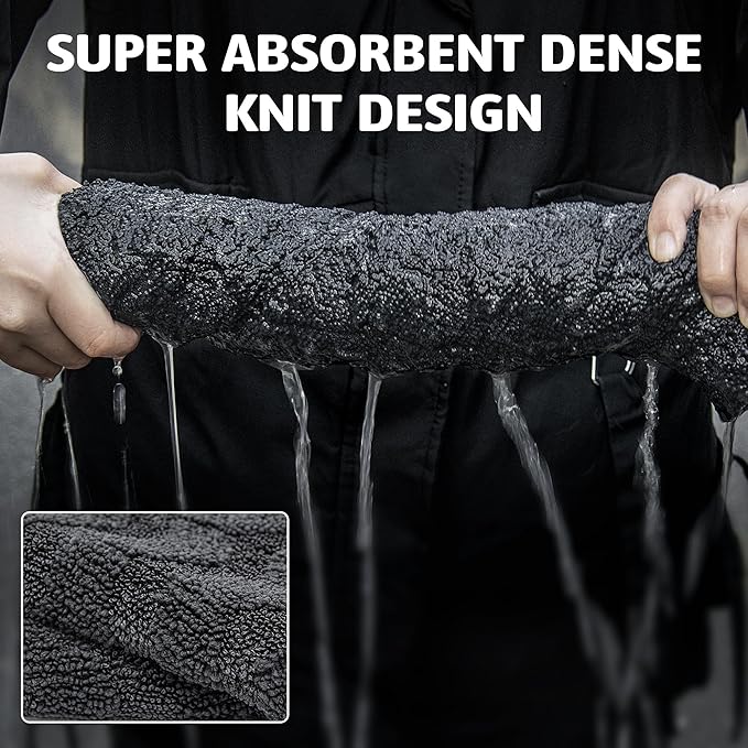 Greenfound Microfiber Towel for Cars, 1000GSM Car Drying Towel, Double Twist Pile & Edgeless Design, No Streaks, Scratches, or Water Spots, Soft and Absorbent, 18"×24", Wave Grey