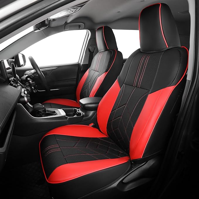 for Toyota RAV4 Seat Covers 2013 2014 2015 2016 2017 2018 RAV 4 XLE SE Limited Platinum Adventure (not for LE&Hybrid) - Custom Leather Car Seat Covers Full Set - BlackRed