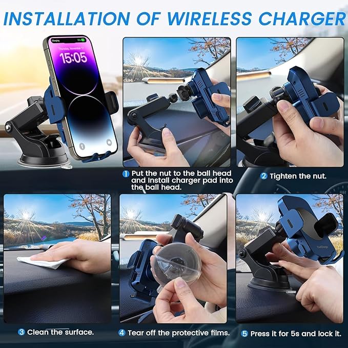 Wireless Car Charger, Fast Charging 15W Auto Clamping Car Charger Phone Holder Phone Mount for iPhone17 16 15 14 13 12 11 Pro Max Xs, Samsung Galaxy S24 Ultra S23 S22 S21 S20 S10+ Note 9, etc