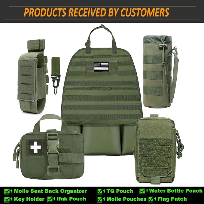 Upgrade 1000D Molle Seat Back Organizer with Pouches, Tactical Molle Vehicle Panel Car Seat Cover Protector Seat Back Organizers