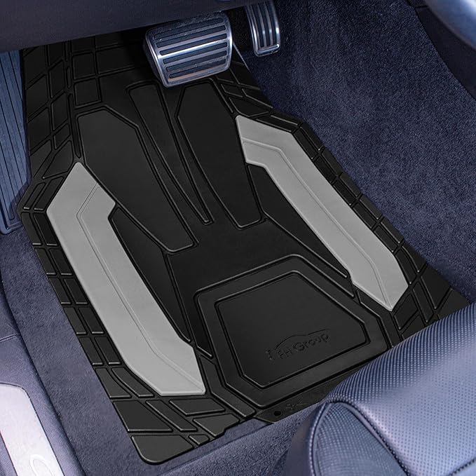 FH Group Automotive Heavy-Duty Rubber Floor Mats, Universal Fit Full Set, Climaproof, Trimmable for Most Sedan, SUV, Truck Floor Mats - Gray