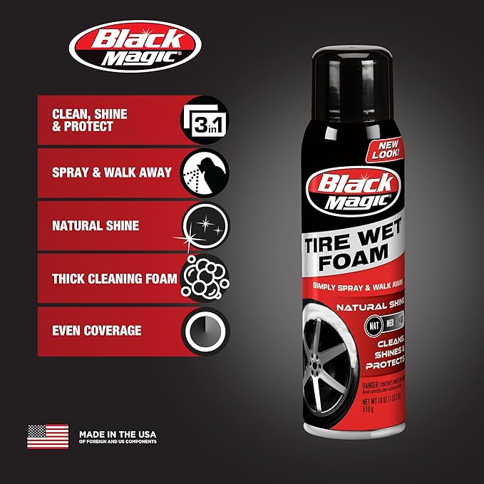 Black Magic 800002220 Tire Wet Foam, 18 oz. - Specially Formulated Thick Tire Spray Foam Clings to Tires to Dissolve and Clean Dirt While Shining and Protecting All In One Step