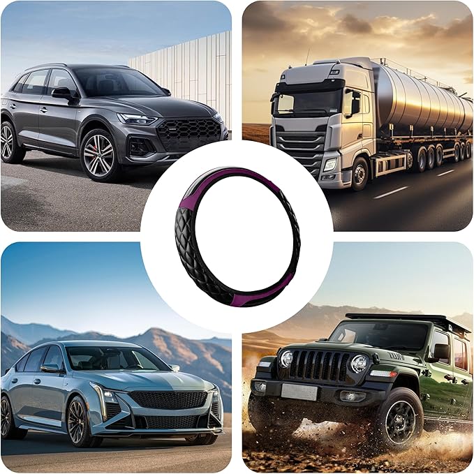 Car Steering Wheel Cover, 14.5-15inch Leather Anti-Slip Car Wheel Cover Protector, Safety Comfortable Desgin, Universal Auto Steering Wheels Accessories for Cars Truck SUV (Purple)