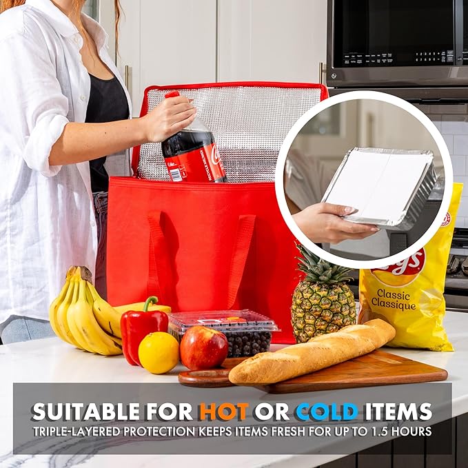 Carrywell (Not Made In China) Insulated Reusable Grocery Bags 2-Pack, Catering and Delivery Bag For Hot and Cold Food, Collapsible Thermal Tote For Doordash