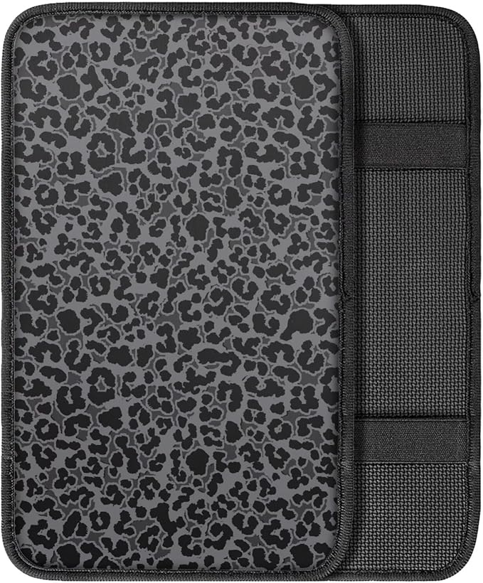 Dreaweet Black Leopard Print Car Center Console Cover Cheetah Print Car Accessories for Women Arm Rest Cover for SUV Sedan Non-Slip Comfortable Car Armrest Cover Pad,Easy to Install