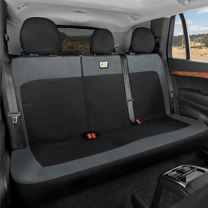 Cat MeshFlex Charcoal & Black Rear Seat Cover for Car – Durable Canvas & Mesh Design 60/40 Split Bench Protector for Cars, Trucks & SUVs – Back Seat Cover for Rear Bench – Interior Car Accessory