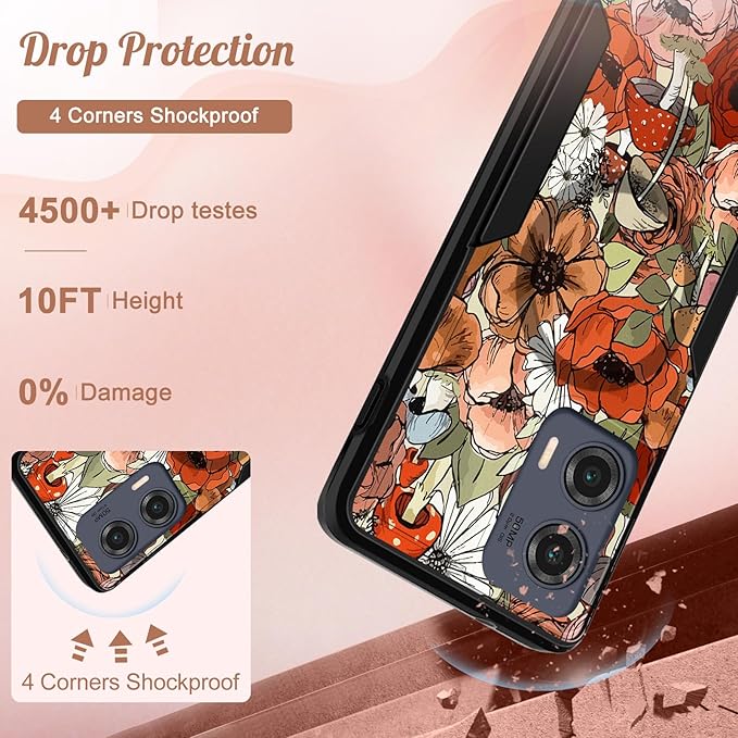 for Moto Edge 2024 Case - Compatible with MagSafe Women Girls Cute Magnetic Protective Phone Cover Girly Kawaii Mushroom Flower Heavy Duty Shockproof Design for Motorola Moto Edge 2024 Cases