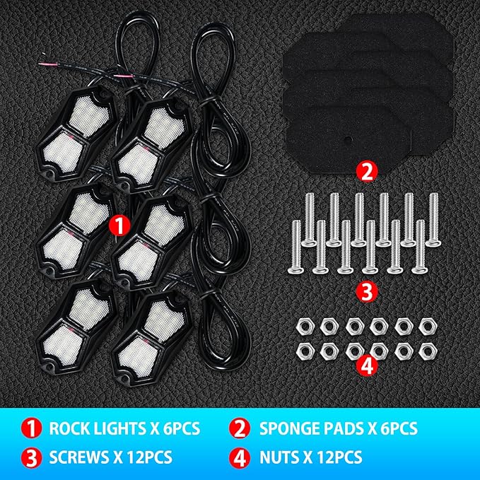 Led Rock Lights White 6 Pods 18LEDs 210 Degree Wide Angle IP68 Waterproof Aluminum Housing Underglow Underbody Lights 12v 24V for Truck UTV ATV Camper (6 Pods)