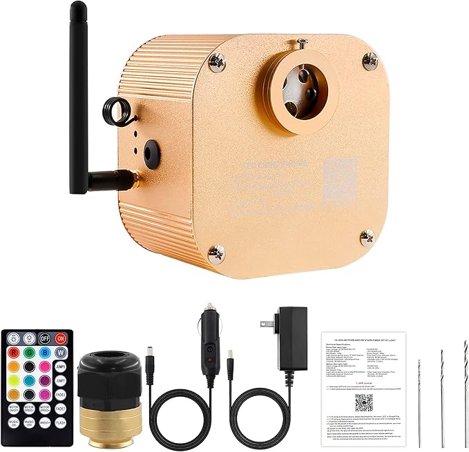 ATOKEE 16W Twinkle Fiber Optic Light Box, Bluetooth App/RF Remote Control for Starlight Headliner, Car Plug & Power Adapter, PG Connector & 3 Drill Bits