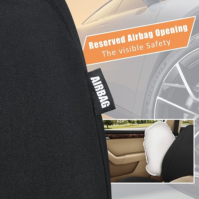 Champlus Car Seat Covers, Canvas Seat Protectors for Two Front Seats, Universal Fits Sedan Cars, SUVs, Trucks, and Mini Vans, Airbag Compatible, Quick Install, Set of 2, Black
