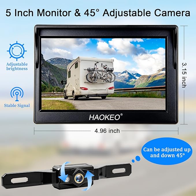 Backup Camera for Truck 5 Inch 1080P Front Rear View Monitor kit Auto Color Image Night Vision, Plug & Play,IP69 Waterproof Grid Lines for Car/RV/Tractor/Semi-Trailers/Pickup H11