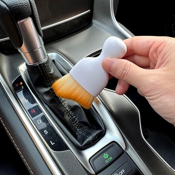 Car Detailing Brush, Soft Bristle Cleaning Brush, Scratch-Free Auto Duster Tool for Dashboard, Air Vents, Leather & Interior Cleaning (White&Brown)