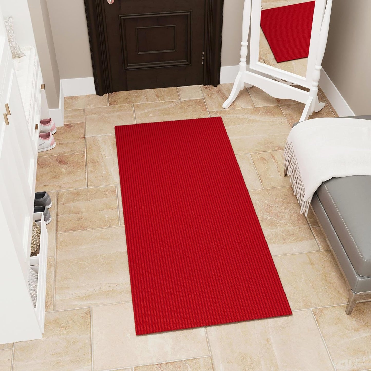 Ottomanson Mud Mat 2' x 2'7" Entryway Rug - Non-Slip Scraper Doormat for Muddy Paws, Dirt Trapping Indoor/Outdoor Mat for High-Traffic Areas, Kitchen, Garage, Patio, Red