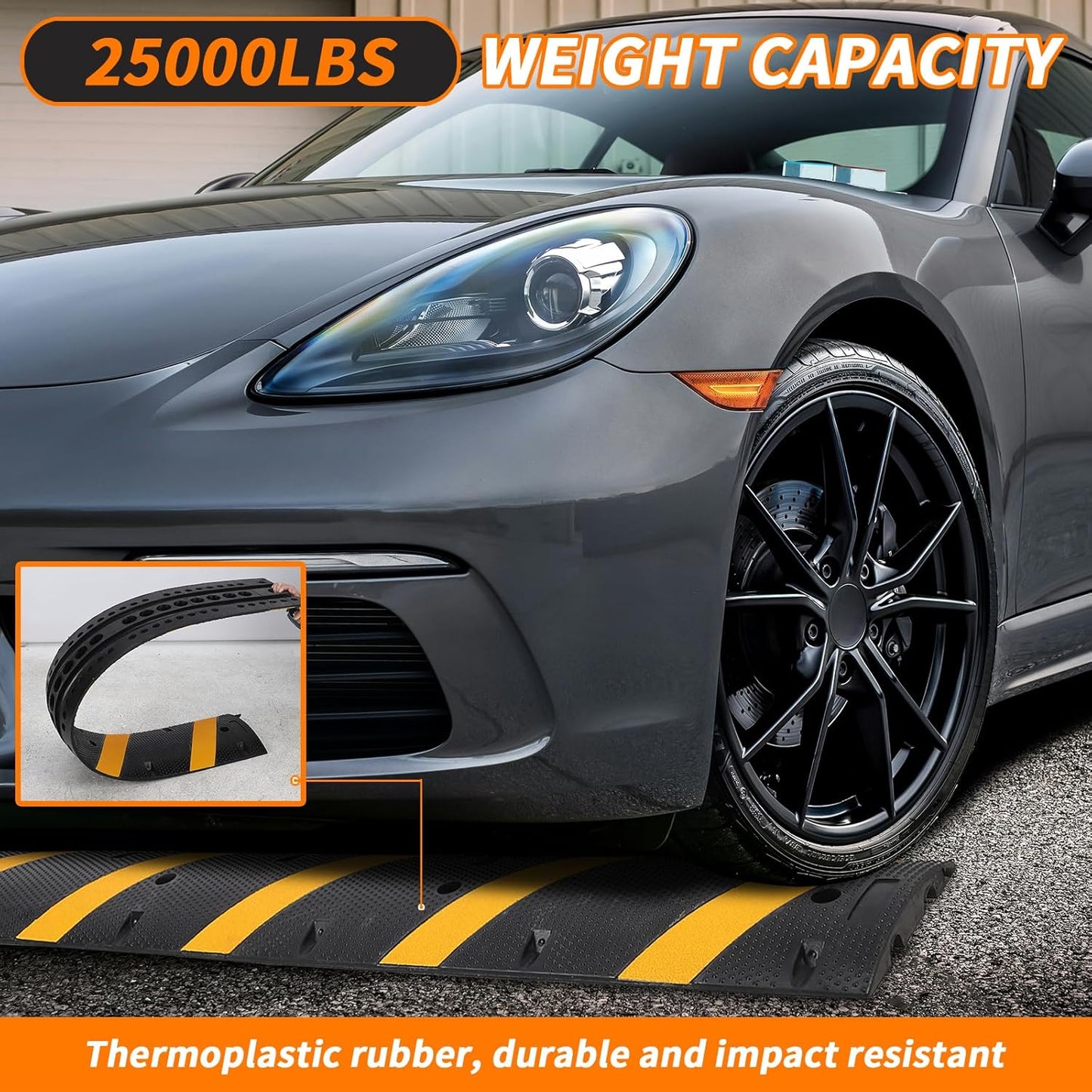Heavy Duty Speed Bumps for Driveway, 84" Rubber Speed Bumps, 2 Channel Modular Traffic Speed Bump Hump Cable Protector Ramps for Asphalt Concrete Gravel Driveway Road with 2 End Caps, 6 Bolt Spikes