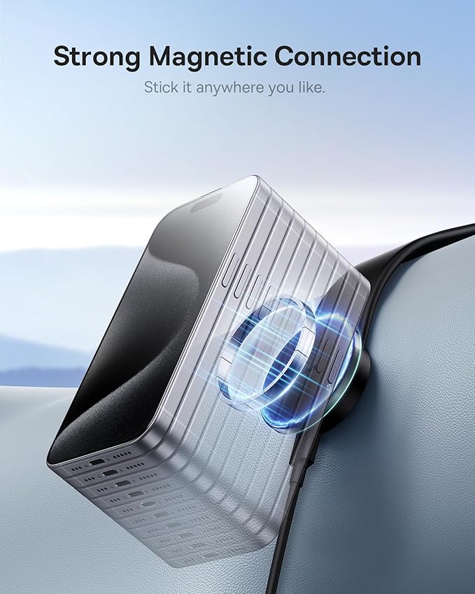 Baseus for Magsafe Car Mount Charger, 15W Wireless Car Charger Phone Holder, Magnetic Car Dash Mount for iPhone 15 14 13 12 Pro Plus Max, Bendable Memory Titanium Alloy for All Dashboard, Windshield