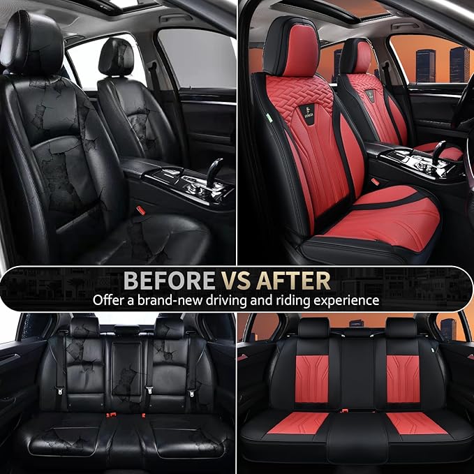 FLORICH Leather Seat Covers, Car Seat Covers Full Set, Car Seat Protectors 5 Seats, Automotive Seat Covers Driver Seat Covers Fit for Most Cars Trucks SUV-Black&Burgundy