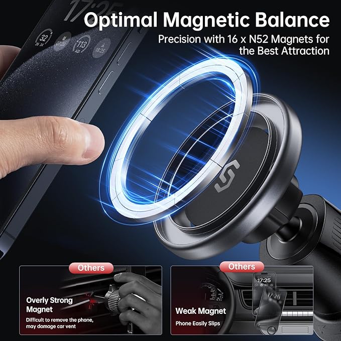 SYNCWIRE Mobile Phone Holder Car for MagSafe Car Holder Universal Magnetic Mobile Phone Holder Car Ventilation Car Mobile Phone Holder for iPhone 17 16 15 14 13 12 Pro Max Magsafe Case Smartphone