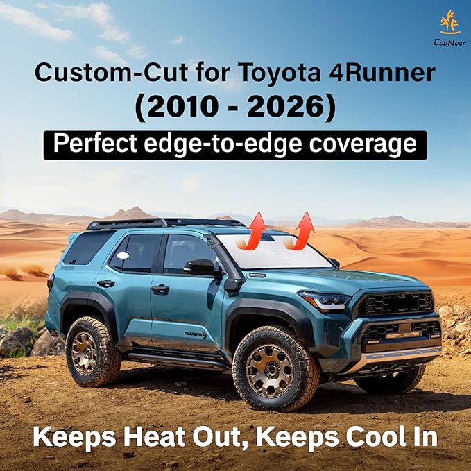 EcoNour Windshield Sunshade for Toyota 4Runner 2010-2023 2024 2025 2026, SR5, Trail, TRD (Off-Road, Premium, Pro) Limited, Front Window Sun Shade Cover, UV Heat Blocker & Protector, Car Accessories