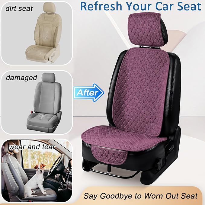 1 Pack Linen Car Seat Cover Front Seat Covers Soft & Breathable Front Premium Covers with Non-Slip Protector Universal Fits Most Automotive, Vans, SUVs, Trucks (1Pack Purple)
