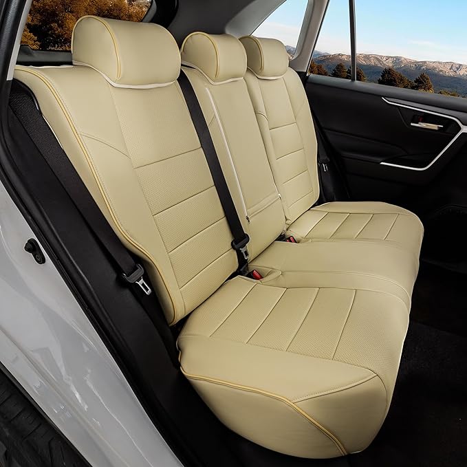 Custom Fit RAV4 Seat Cover for Toyota RAV4 2019 2020 2021 2022 2023 2024 2025 LE,XLE,Limited,XLE Premium,Faux Leather,2-Row Full Set,(Beige)