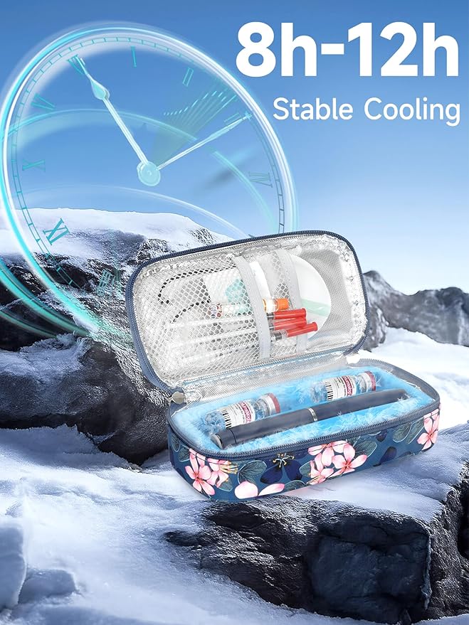 YOUSHARES Insulin Cooler Travel Case for Pen & Vials, Temperature Display Diabetic Medication Cooling Bag with Protective Ice Brick, TSA Approved Refrigerated Diabetes Supplies Carrying Organizer