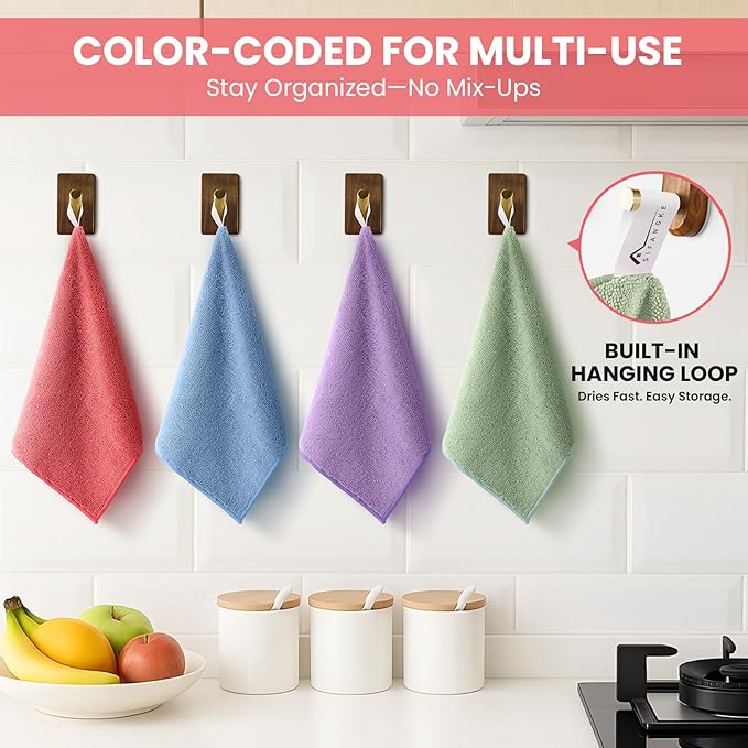 SIFANGKE Microfiber Cleaning Cloth, 34 Pack Assorted Color Cleaning Rags for Housekeeping, Colorful Reusable Microfiber Towels for Car, Kitchen, Bathroom and Household Cleaning Supplies, 11.8"X11.8"