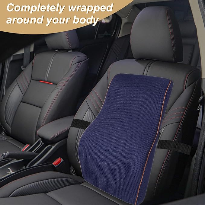 HARFINGTON Lumbar Support Pillow Memory Foam Gaming Office Chair Desk Ergonomic Back Cushion for Home Driving Car Seat, Navy