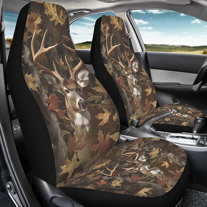 KEIAHUAN Camo Deer Hunt Design Car Seat Cover Full Sets Front Bucket Seat Covers & Rear Bench Seat Protector Car Interior Accessories Decoration Fit Most Cars, Trucks, SUV or Vans 4 Pcs