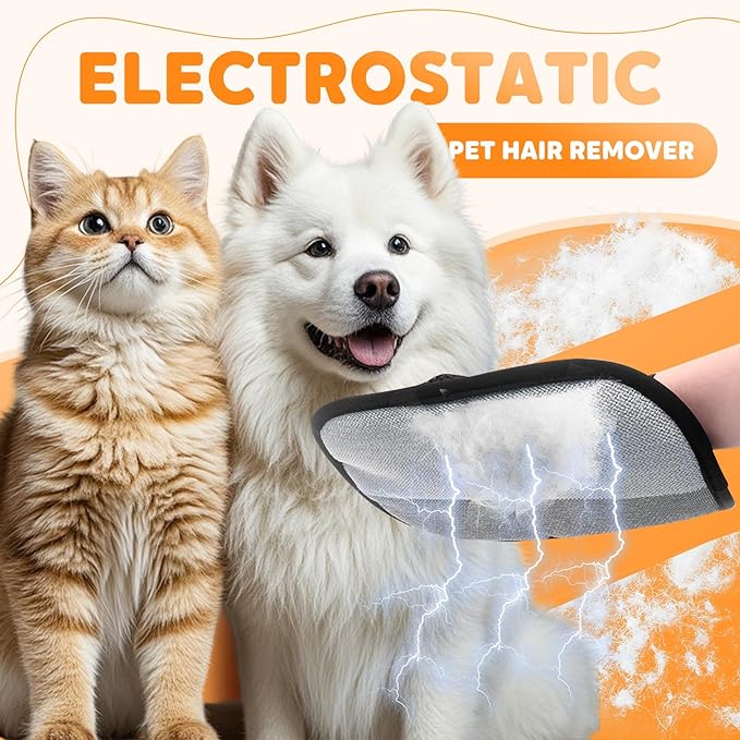 Pet Hair Remover Gloves, 2025 Upgraded Static Removal Gloves for Pet Hair, Cat & Dog Hair Removal Tool for Couch, Furniture, Carpet, Car Seat, Pet Grooming (2 Pack)