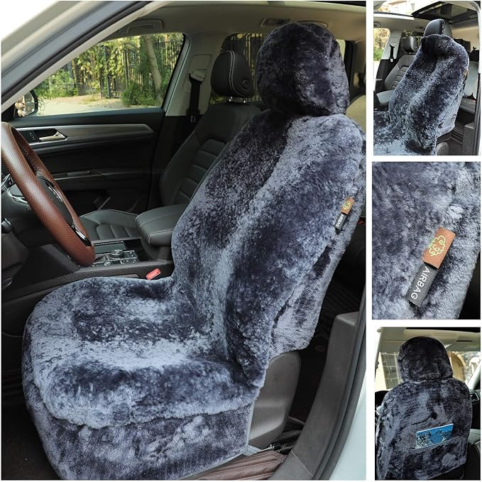 SHEEPSKIN ELITE Premium Sheepskin Car Seat Cover - All Season Comfort and Protection, Easy Installation (56" x 23", Gray with Bluish Tint)