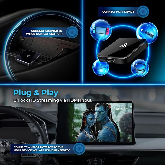 CarPlay TV Adapter - Convert Any Wired CarPlay to Wireless CarPlay - Plug in a TV Stick to Stream Netflix, YouTube, and More Right from Your car’s infotainment Screen