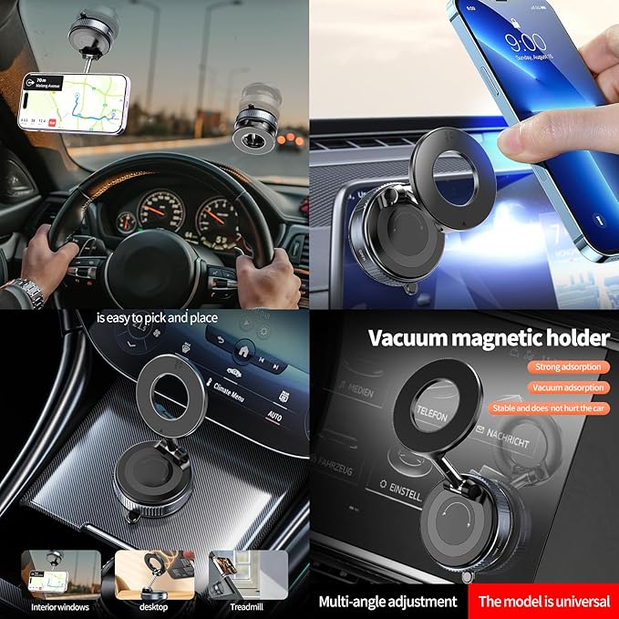 Vacuum Magnetic Phone Holder for Car Phone Holder 360° Adjustable Car Phone Mount for Magsafe Cell Phone Holders for Your Car for iPhone 16 Pro Max 15 14 13 12 Plus & Android (White)