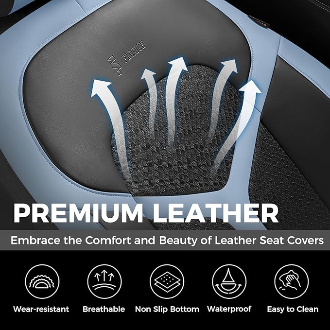 FLORICH Car Seat Covers Front Seat, Universal Seat Cover 2 Seats, Automotive Seat Covers with Mesh Leather, Waterproof Car Seat Protector, Breathable Car Seat Cushion for Most Car SUV Truck Blue