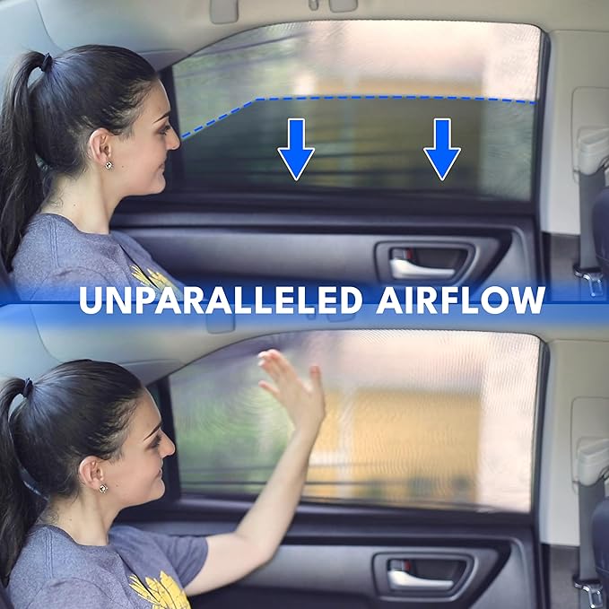 EcoNour Car Rear Window Screens (2 Pack) | Stretchable & Breathable Car Side Window Sun Shades for Sun Protection | Breathable Window Shades for Privacy Blackout | (XXL 48"x26")