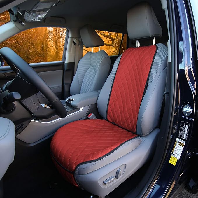 FH Group Car Seat Cushion – Faux Leather Single Front Seat Cover with Front Pockets, Airbag Compatible, Universal Fit Car Seat Cushion for Driver or Passenger Seat, SUV, Truck, Sedan & Van – Red