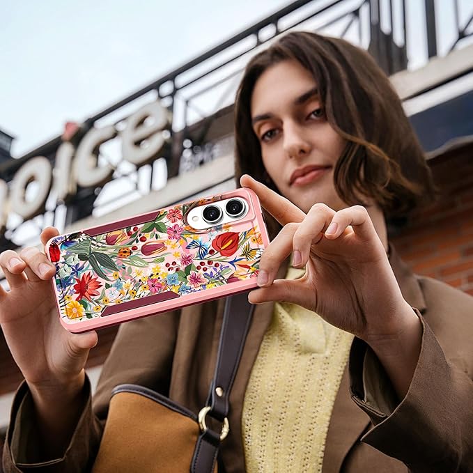 for Samsung Galaxy S25 Edge Case - Compatible with MagSafe Women Girls Cute Magnetic Protective Phone Cover Girly Floral Flowers Heavy Duty Shockproof Design for Samsung S25 Edge Case