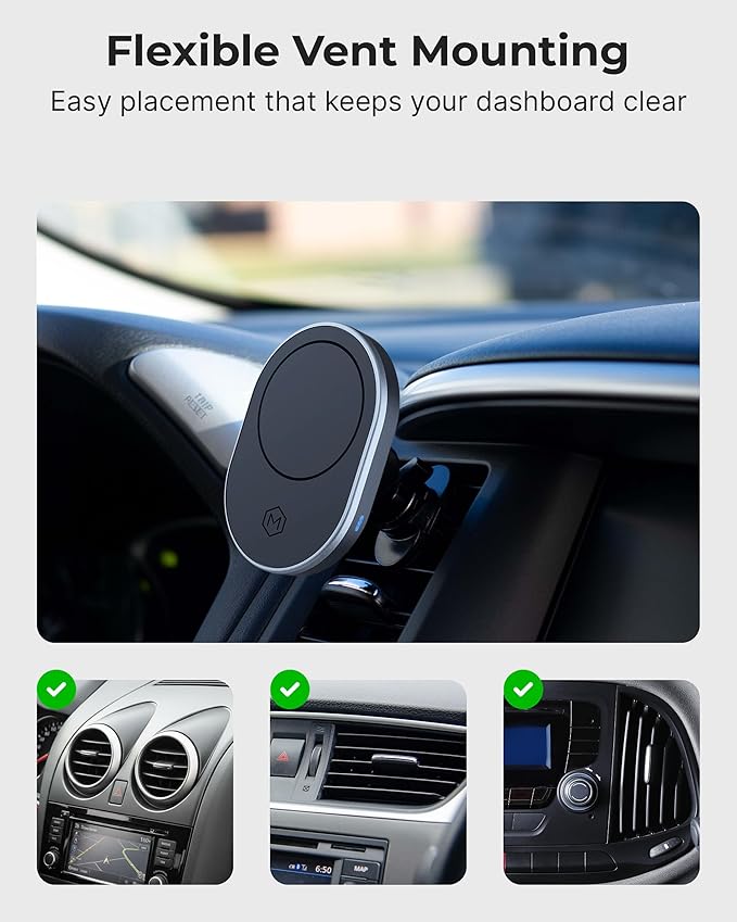 MagSafe Wireless Car Charger Air Vent Mount, 15W Fast Charging Magnetic Phone Holder, Strong N52 Magnets, 360° Rotation, Universal Car Charger for iPhone 17/16/15/14/Air/Galaxy