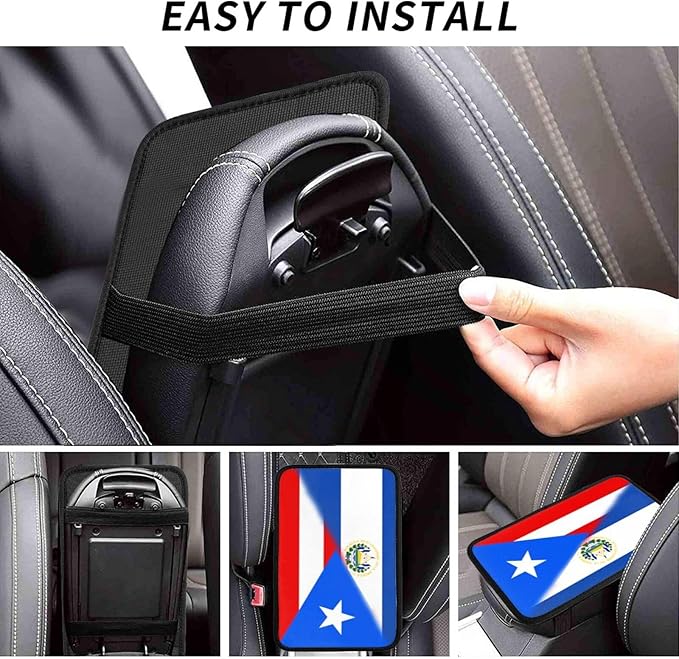 Puerto Rico El Salvadoran Flag Auto Center Console Armrest Cover Car Handrail Box Cushion Pad Mat Universal Fit Most Vehicle Sedan Truck SUV Soft Comfort Decor Accessories