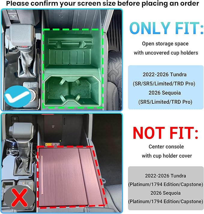Center Console Organizer Compatible with 2022-2026 Toyota Tundra (SR/SR5/Limited/TRD Pro), 2026 Toyota Sequoia (SR5/Limited/TRD Pro) Accessories, Compartment Storage Box Tray