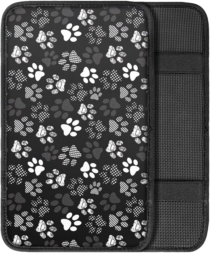 Dreaweet White Dog Paw Print Center Console Cover Cute Car Accessories for Women Soft Comfy Armrest Cover for Car Center Console Universal Arm Rest Cover for Car Truck SUV Sedan