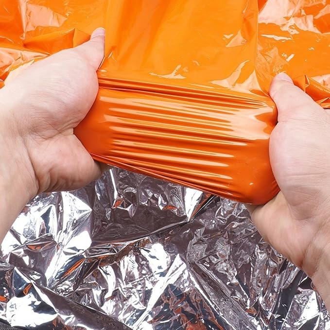 Waterproof Emergency Sleeping Bag with Whistle, 2 Pack Mylar Thermal Bivy Sack for Survival, Camping, Hiking with Emergency Blankets, Survival Kit Supplies