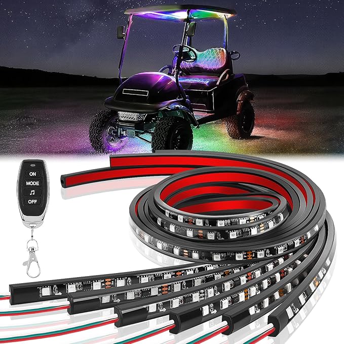 Drive-up 6 Pcs Golf Cart Underglow LED Light Strip Set with Canopy Lights, 12-85V Underbody Glow Neon Lighting Fit Yamaha, EZGO, Club Car Golf Carts with 28 Modes, Wireless Remote Control, Music Sync