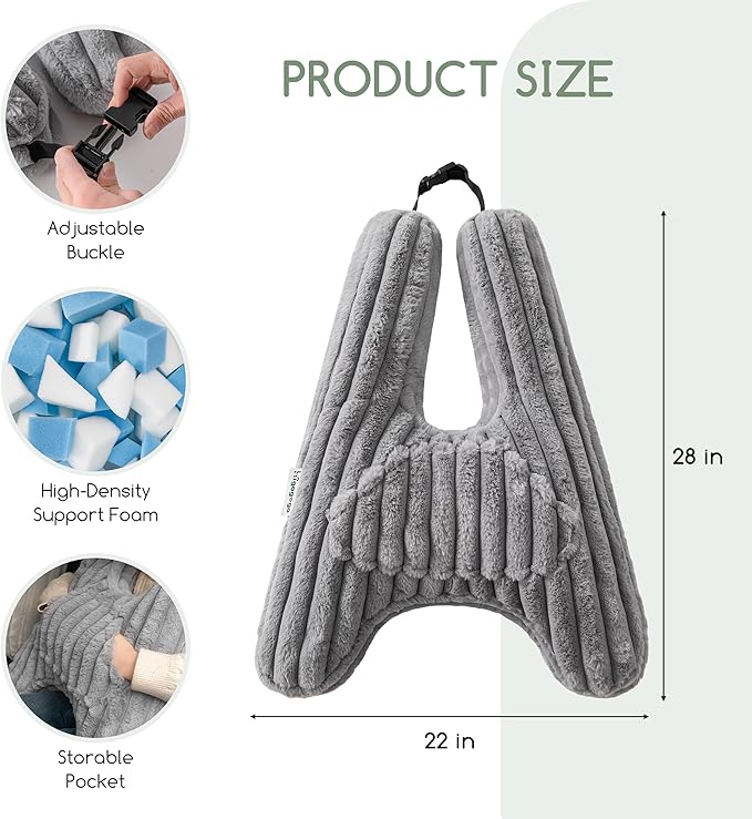 HIGOGOGO Washable Travel Pillow, Car Pillow for Kids & Adults, Upgraded Travel Pillows with Removable Soft Cover and High-Support Foam, Fix Neck and Body Sitting/Sleeping on The Trip, Dark Grey