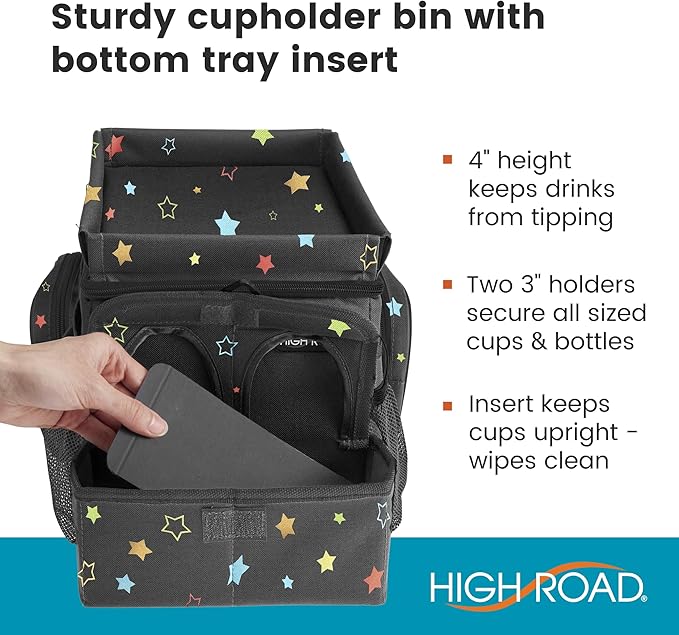 High Road CarHop Car Organizer for Kids and Passenger Seat Organizer for Adults - Road Trip Cooler with Car Cup Holder Tray and 6 Organization and Storage Pockets
