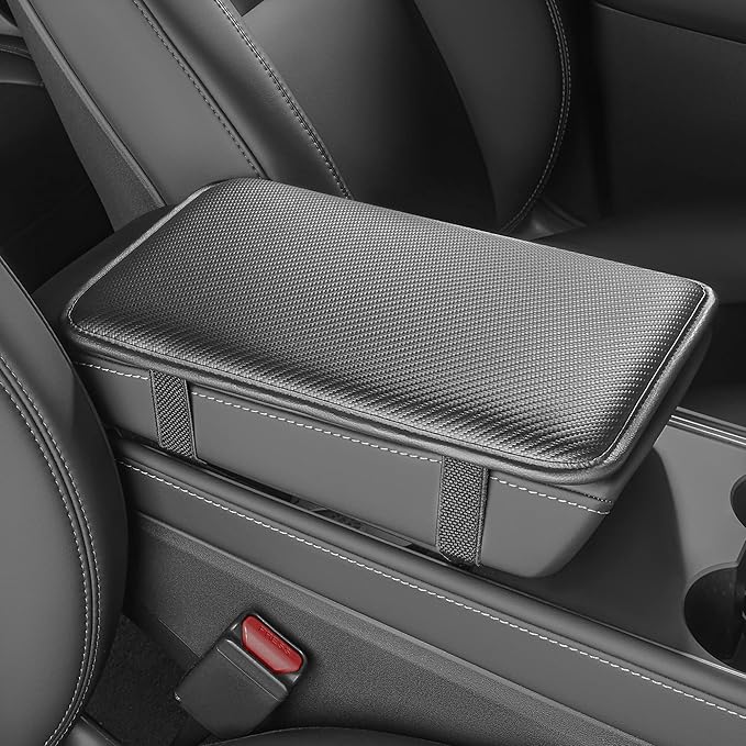 Car Armrest Covers, Vehicle Center Console Cover, Middle Storage Pads, Dog & Cat Paws Protetor, Carbon Fiber PU Leather, Waterproof, Anti-Slip, Auto Interior Accessories, Black, Size S