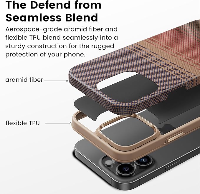 pitaka for iPhone 16 Pro Max Case Compatible with MagSafe, Shockproof Case iPhone 16 Pro Max, 1500D Aramid Fiber and TPU Combined [Military Grade Protective Case-Sunset] | Shockproof Case, 1500D Aramid Fiber, TPU Combined