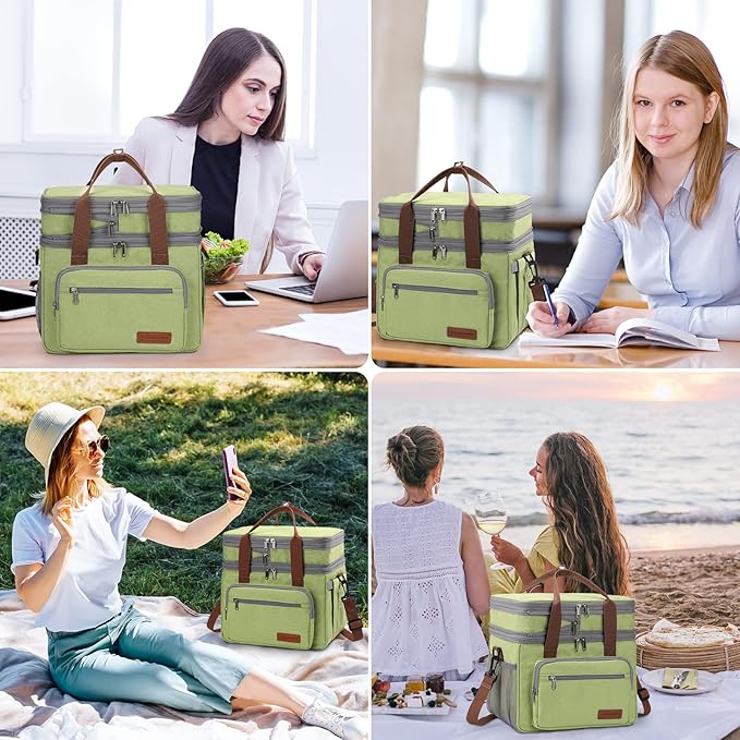 Maelstrom Lunch Box, 23L Insulated Lunch Bag, Expandable Double Deck Cooler Bag, Lightweight Leakproof Tote Bag With Side Tissue Pocket, Suit For Men and Women (C. Green)