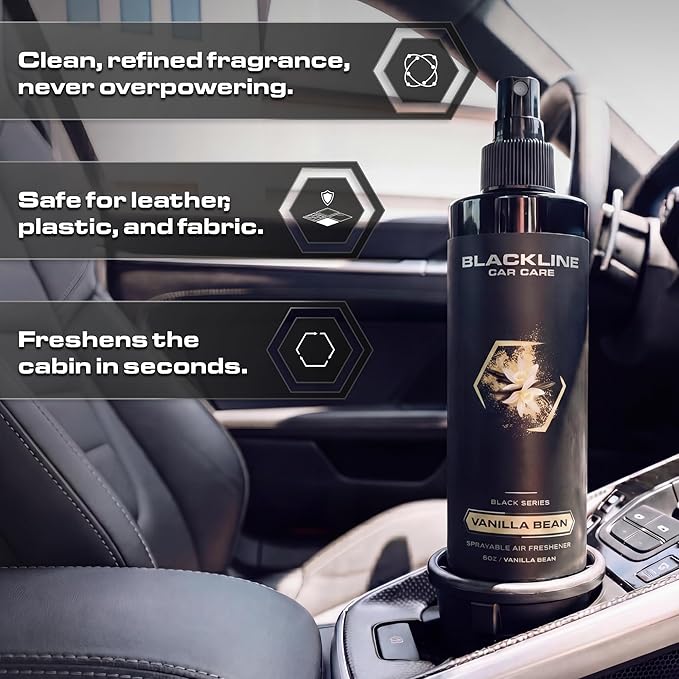 Blackline Car Care - Vanilla Bean Car Air Freshener, Long-Lasting, Oder Eliminator, for Cars, Trucks, SUV, or Home Use - 8 fl OZ - Vanilla Bean Air Freshener - Vanilla Spray