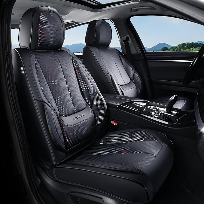 Coverado Seat Covers, Car Seat Covers Front Seats, Leather Seat Covers for Cars, Car Seat Protector Waterproof, Black Car Seat Cushion, Front Carseat Cover Universal Fit for Most Cars Camo