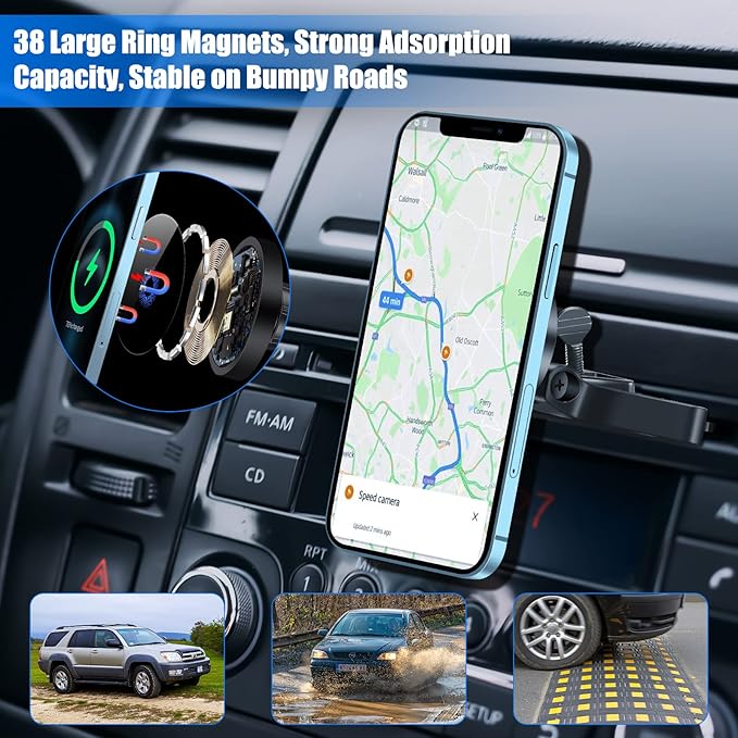 Piosoo 15W Magnetic Wireless Car Charger CD Slot Mount for iPhone 13/13 Pro/13 Pro Max/13 mini/12/12 Pro/12 Pro Max,Powerful Suction Auto-Alignment Mag-Safe Car Mount, Compatible with Mag-Safe Cases